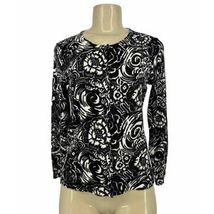 Talbots Small Women Button Up Light Wool Cardigan Sweater Floral Crewneck 45-14